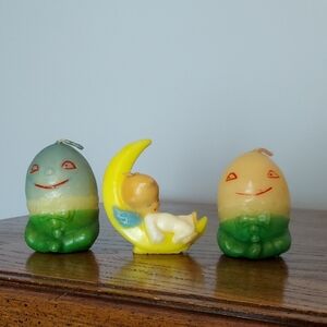 * Gurley 1950's Egg-Shaped Humpty Dumpties and Baby In The Moon Candles, Vintage
